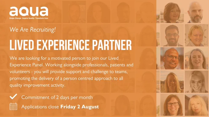 We are recruiting! Lived Experience Partner. Applications close Friday 2 August.