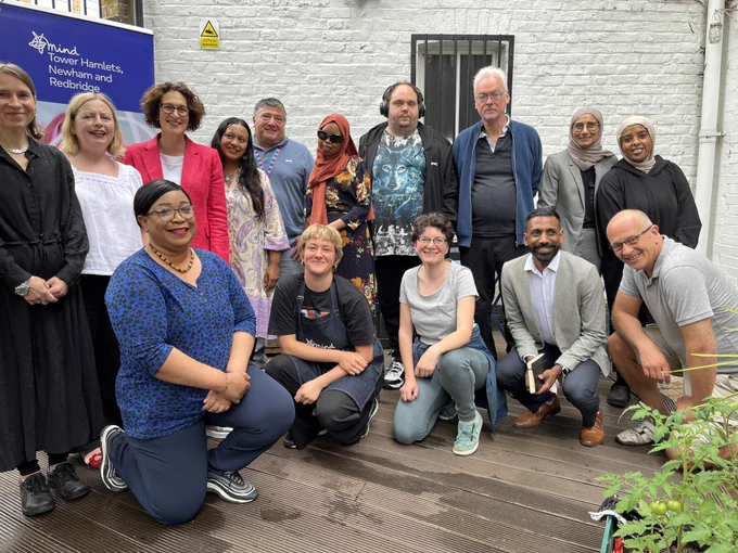 Health Minister Baroness Merron with staff at Mind Tower Hamlets, Newham and Redbridge.