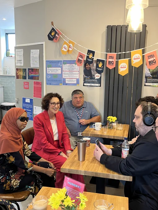 Health Minister Baroness Merron with staff at Mind Tower Hamlets, Newham and Redbridge.