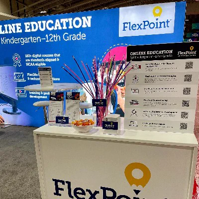 Photo of flexible pencil at the FlexPoint booth at the #PrincipalsUnited education conference. 