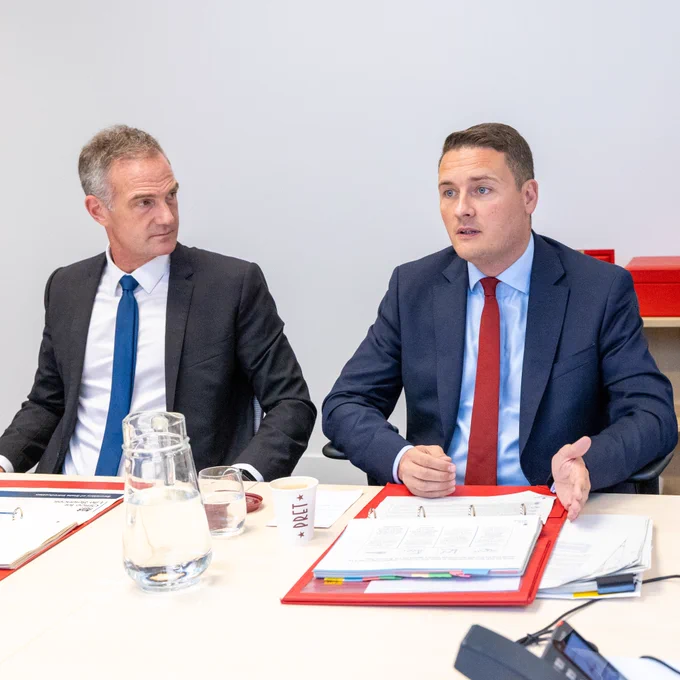 Health and Social Care Secretary Wes Streeting in a meeting with Secretary of State for Department for Science, Innovation and Technology, Peter Kyle to discuss collaborative efforts in making Britain a powerhouse for life sciences and medical technology.