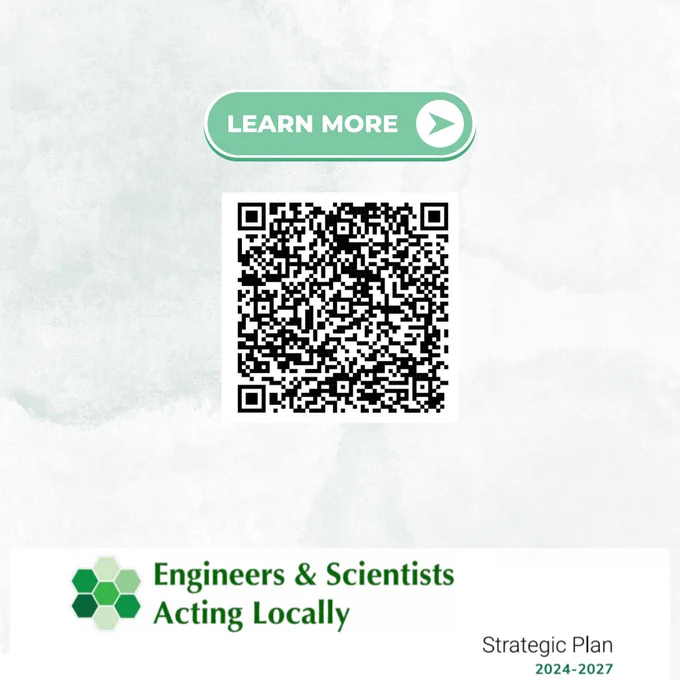 A graphic with a QR code and text in a light green bubble stating "Learn More". ESAL's logo is present in the bottom left corner along with Strategic Plan 2024-2027.