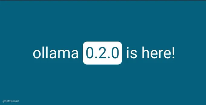 datawookie at fathom data anouncing that a new version of ollama 0.2.0 is available.