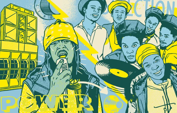 Illustration celebrating Huddersfield's sound system culture by Peter O'Toole, courtesy of Let's Go Yorkshire