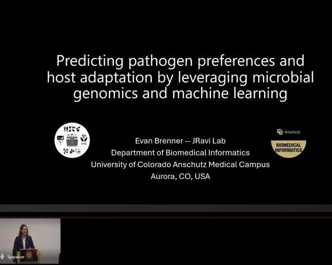 Evan Brenner's talk slide: Predicting pathogen preferences and host adaptation by leveraging microbial genomics and machine learning