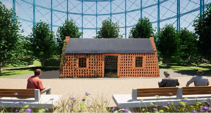 The Mossy Bothy, a 9metre by 4metre building, aims to create a living monument that honours the legacy of factory workers and their families while capturing  a snapshot of the natural regeneration in North Edinburgh. 