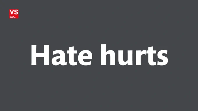 VS graphic with text, ' Hate hurts.'