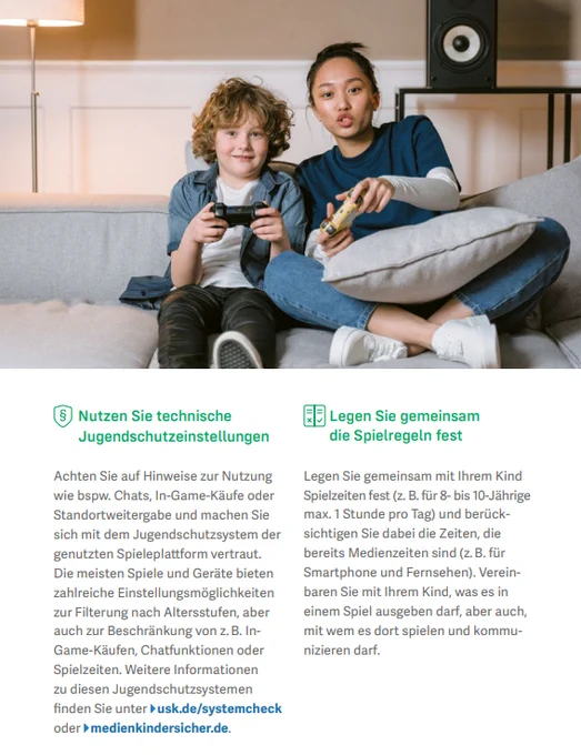 Die Broschüre enthält Tipps für Eltern, etwa zu technischen Jugendschutzeinstellungen.