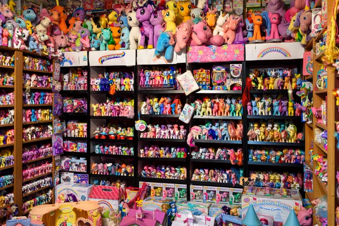 A room filled to the brim with My Little Pony dolls and other paraphernelia