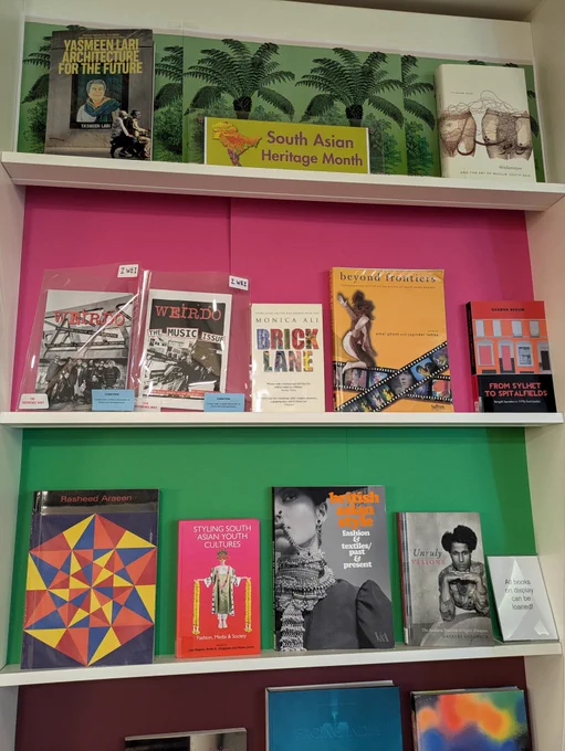 A library display featuring several books about South Asian heritage.