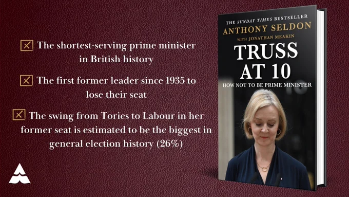 The shortest-serving prime minister in British history. The first former leader since 1935 to lose their seat. The swing from Tories to Labour in her former seat is estimated to be the biggest in general election history (26%)