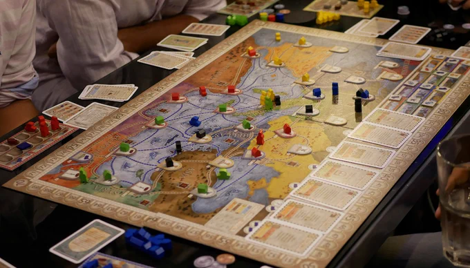 A board game set out on a table