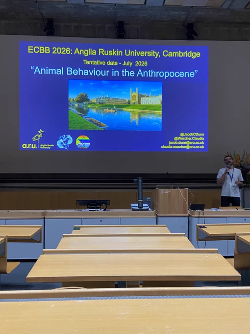 ECBB 2026: Anglia Ruskin University, Cambridge Tentative date - July 2026 "Animal behaviour in the anthropocene" jacob.dunn@aru.ac.uk claudia.wascher@aru.ac.uk