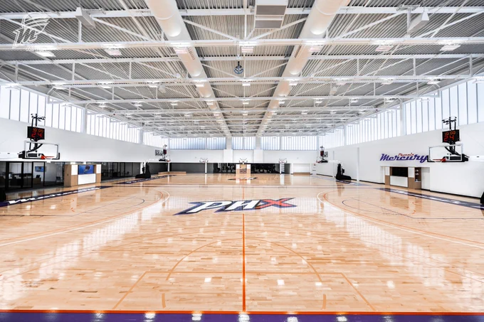 Wide shot of the Phoenix Mercury practice facility courts. 