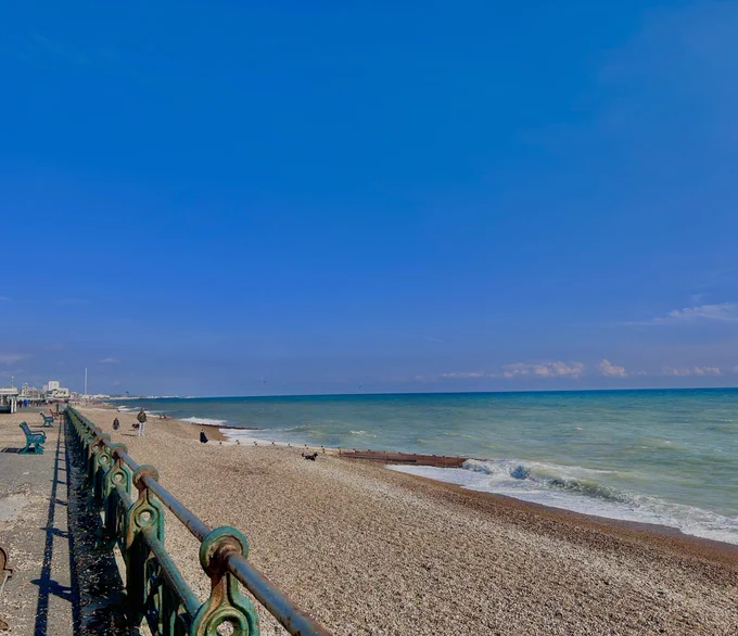 A picture of the pebbly beach at Hove, on a glorious sunny day!