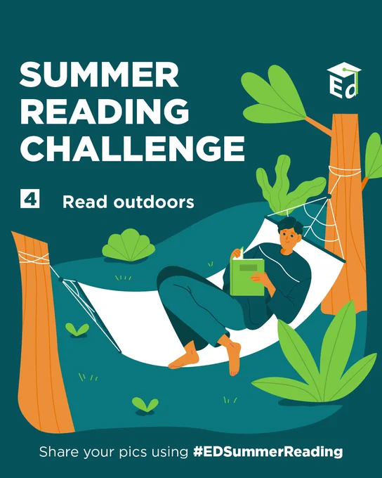 ED Summer Reading Challenge

4. Read outdoors.

Share your pics using #EDSummerReading.