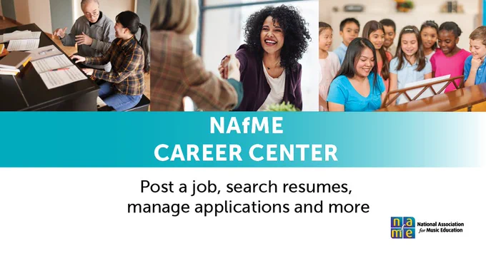 images of music teachers and students and a woman reaching out to shake another’s hand in an interview. NAfME Career Center. Post a job, search resumes, manage applications and more 