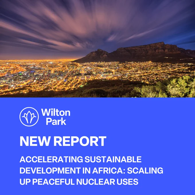 An image of Table Mountain in South Africa by night. Text beneath the image reads: Accelerating development in Africa: scaling up peaceful nuclear uses