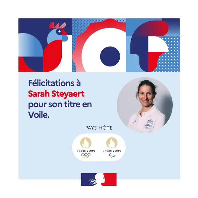 Félicitations à Sarah Steyaert pour son titre en voile aux Jeux Olympiques de Paris 2024. 
