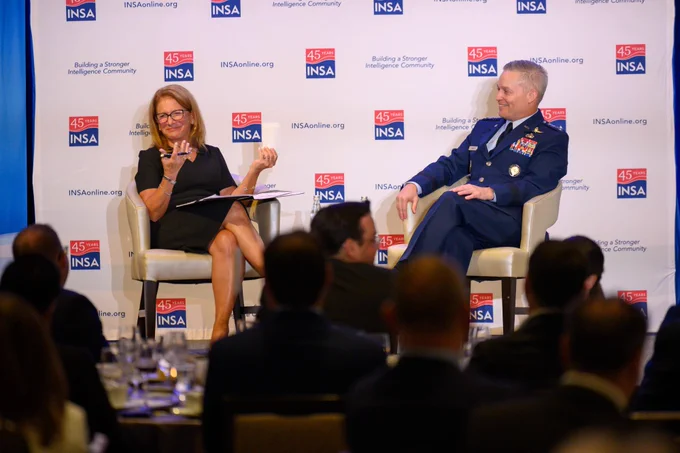 Gen Timothy D. Haugh, Commander, U.S. Cyber Command and Director, National Security Agency/Chief, Central Security Service during a fireside chat at a recent INSA Leadership Dinner.
