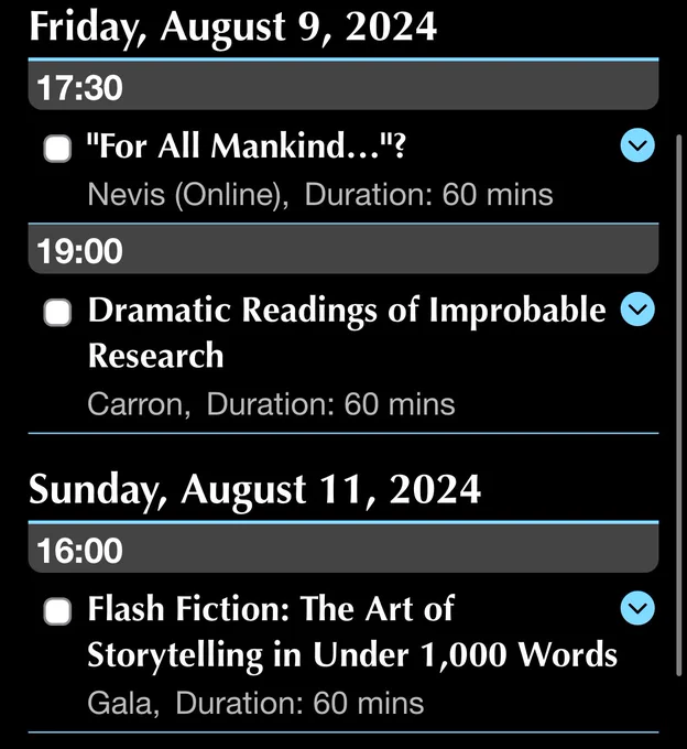 Stephen’s Glasgow Worldcon schedule:
* “For All Mankind…?”, about commercial companies and space exploration, on Friday at 5:30pm
* Dramatic Readings of Improbable Research on Friday at 7:00pm
* Flash Fiction: The Art of Storytelling in Under 1,000 Words, Sunday at 4:00 pm