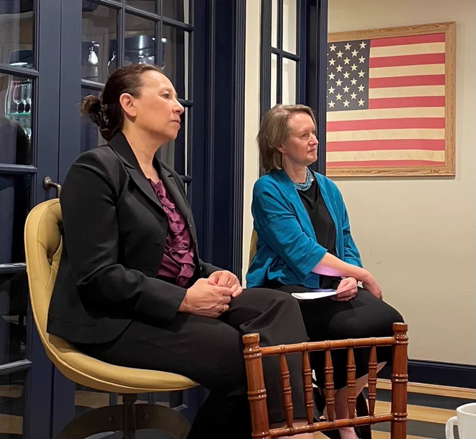 CMS Innovation Center Director Liz Fowler pictured sitting next to Milken Institute's FasterCures Director Kristin Schneeman