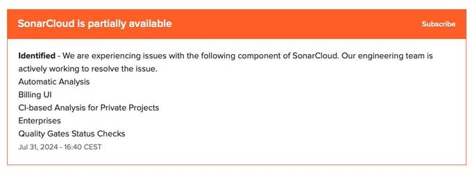 SonarCloud status message about issues with its properties.