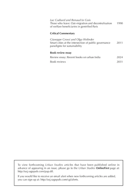Urban Studies Journal contents page 2