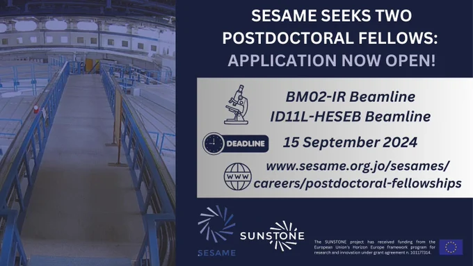 The SUNSTONE project, involving eight key European and Middle Eastern research infrastructures and organizations, with the Paul Scherrer Institut as an associate participant, is an ambitious initiative designed to reinforce the SESAME facility. The project aims to elevate SESAME's scientific capabilities, service provision, and status as an international hub of research and excellence.

As part of SUNSTONE’s WP4, efforts will focus on enhancing SESAME’s user services in four significant ways to deliver an exceptional service experience to its scientific community.

A crucial component is the reinforcement of user services at the beamline level with additional resources. These resources (two postdoc fellow positions) will offer expert advice on experiment design, hands-on training, data treatment, and data analysis support to beamline users in SESAME’s strategic areas of infra-red spectromicroscopy and soft X-ray spectroscopy.