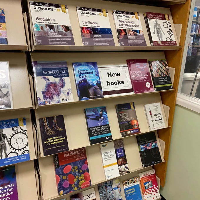 New Books displayed on shelves.