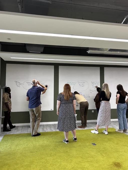 Group of people working on whiteboards