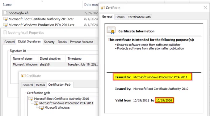 Microsoft UEFI Secure Boot CA: Microsoft Windows Production PCS 2011