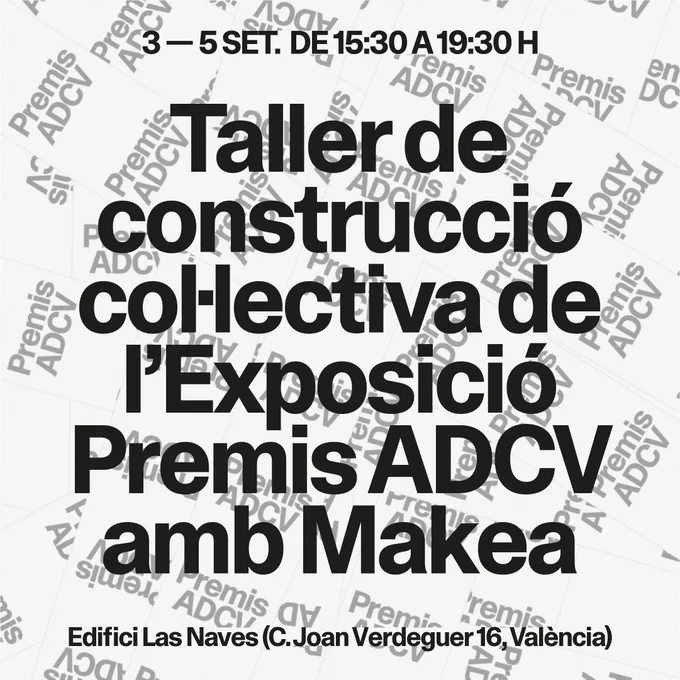 Cartel con el título del taller, en letras negras grandes. De fondo, se repite el nombre Premis ADCV
