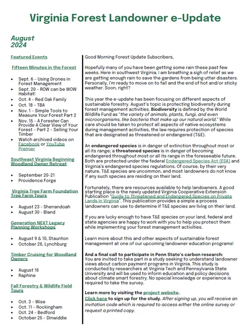 Front page of the e-Update newsletter - all text. 