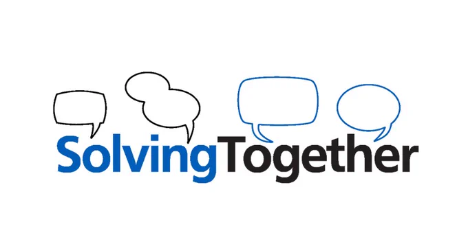 Solving Together blue and black logo with speech bubbles