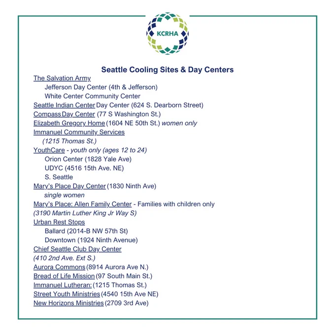 These images contain lists of available regional shelters for the July 5-14 severe weather protocols activation. All of this information can be more accessibly accessed at https://kcrha.org/resources/severe-weather-shelter/   