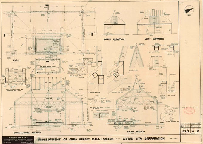Original plans for Cuba Mall redesign from 1969. Showing the "elephant house" shelter that has since been removed.