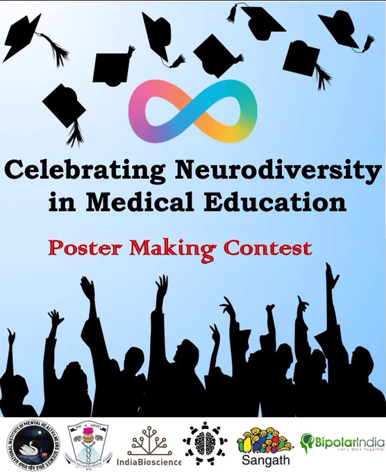 Poster with silhouette of graduates throwing their cap in air with the caption ‘Neurodiversity in medical education” and partner logos