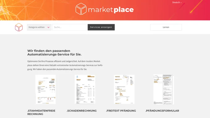 Der Insiders Marketplace bietet Automatisierungsservices und nun neu auch KI-basierte Services zum Auslesen von Dokumenten.