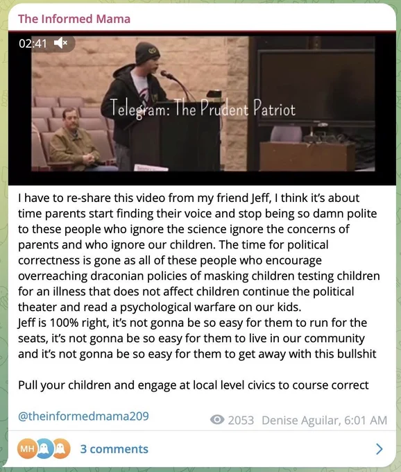 Post from Denise Aguilar calling neo-Nazi Jeff Perrine, "my friend."