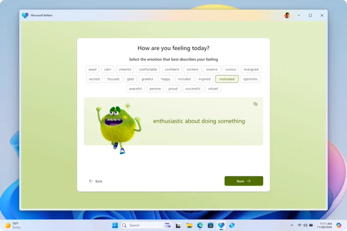 Screenshot of the Reflect app in Windows 11