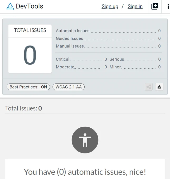axeDevToolsのチェック結果