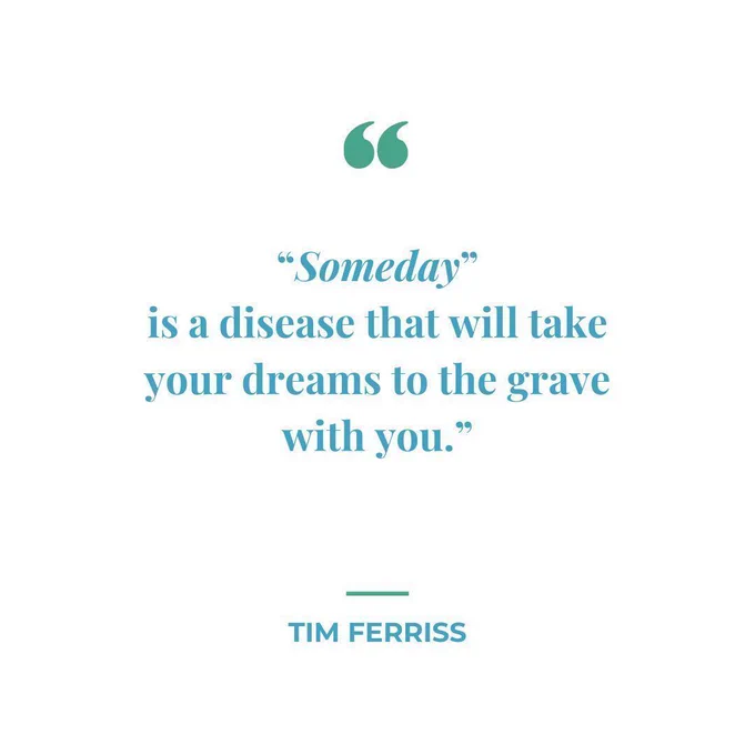 "Someday is a disease that will take your dreams to the grave with you."- Tim Ferriss