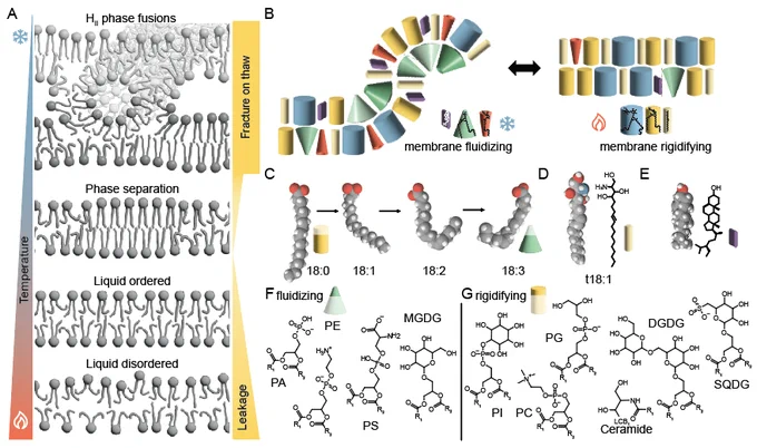 Plant lipids change state in temperatures based on shape, bonding with neighbors and proteins, and chain lengths. 