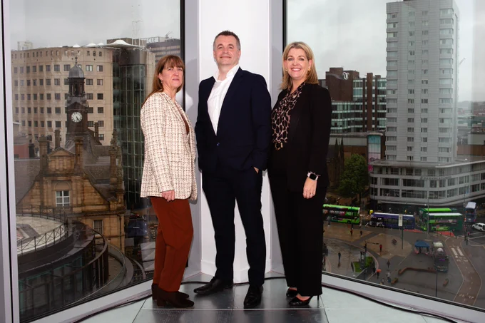 Pictured Left to Right in the City Square House office development: Michelle Gass, UK Head of Commercial Real Estate at AIB, Patrick McGuigan, UK Manager, Commercial Real Estate at AIB and Ita Gillis, Finance Director at MRP.