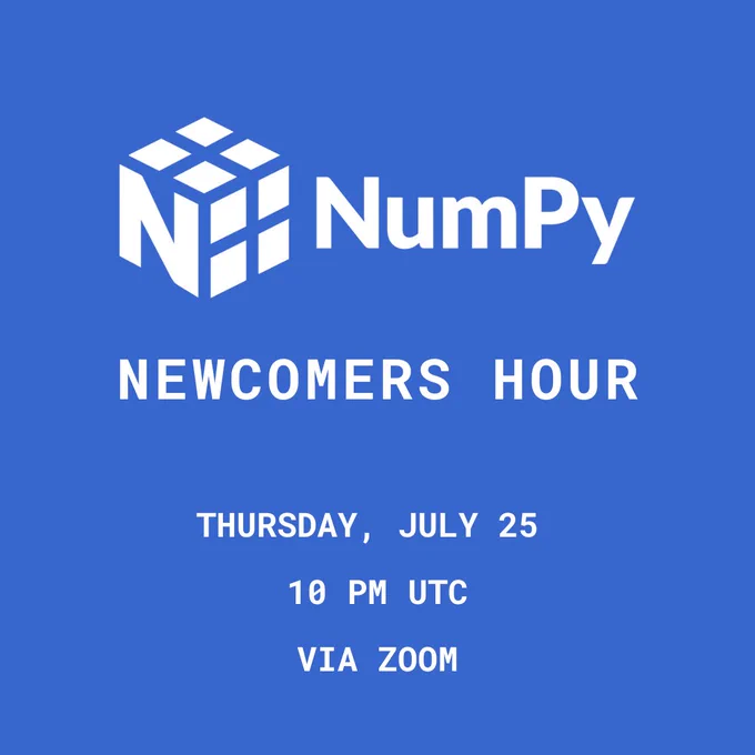 Join our next Newcomers' Hour this Thursday, July 25th at 10 pm UTC.
For details, visit: https://mail.python.org/archives/list/numpy-discussion@python.org/message/OGUG3CDOR4VQE3GSXEVKSNUYEPL5IIOA/