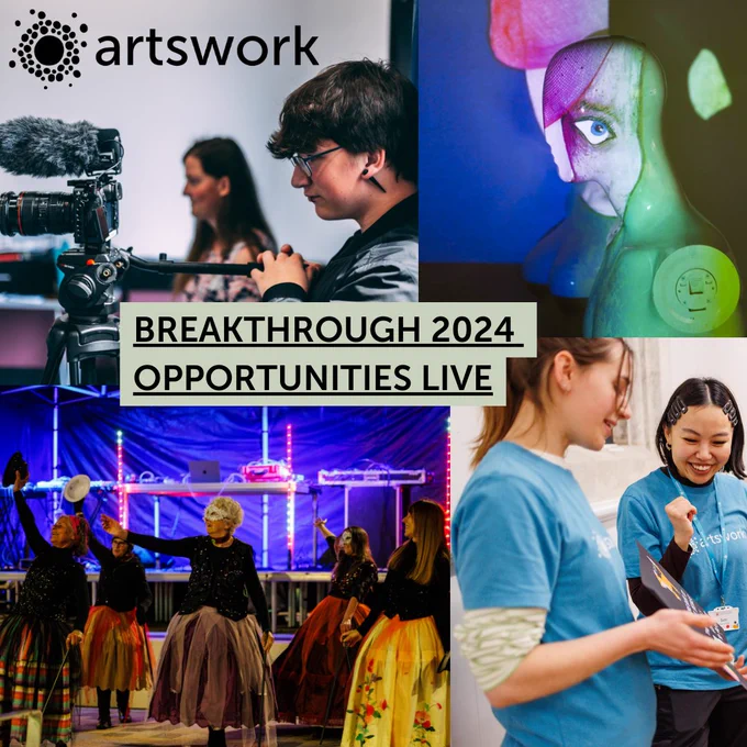 photo collage of young people in creative workplaces. Text reads breakthrough 2024 opportunities live.