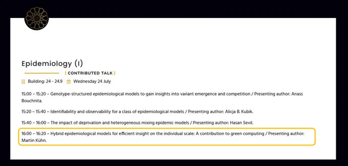 Programm for Wednesday, Session "Epidemiology", 4 pm Talk "Hybrid epidemiological models"