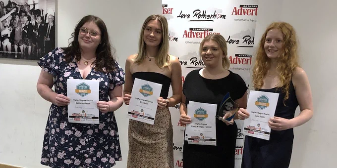 Left to right: Catherine Smith Reliance Precision Ltd, Alice Lees, Rolls-Royce, Niamh Brodigan, Portakabin, Lucy Austin, Heineken with their award certificates