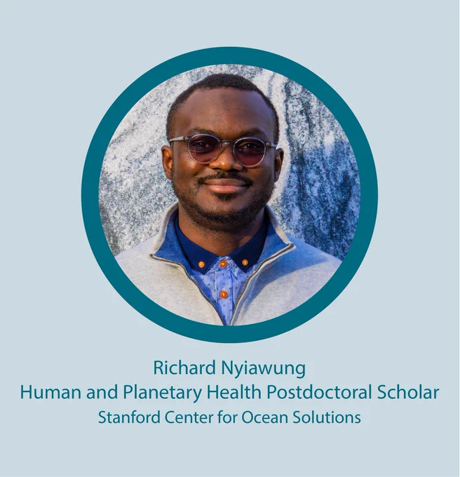A photo of Richard Nyiawung appears along with his position title of Human and Planetary Health Postdoctoral Scholar.